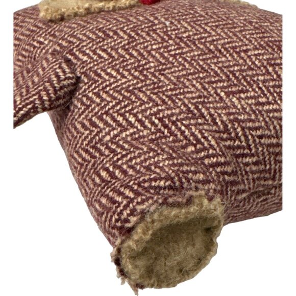 Handmade Owl Plush Toy Brown Herringbone Pattern & Button Eyes 8.5 in Vintage - Picture 6 of 9